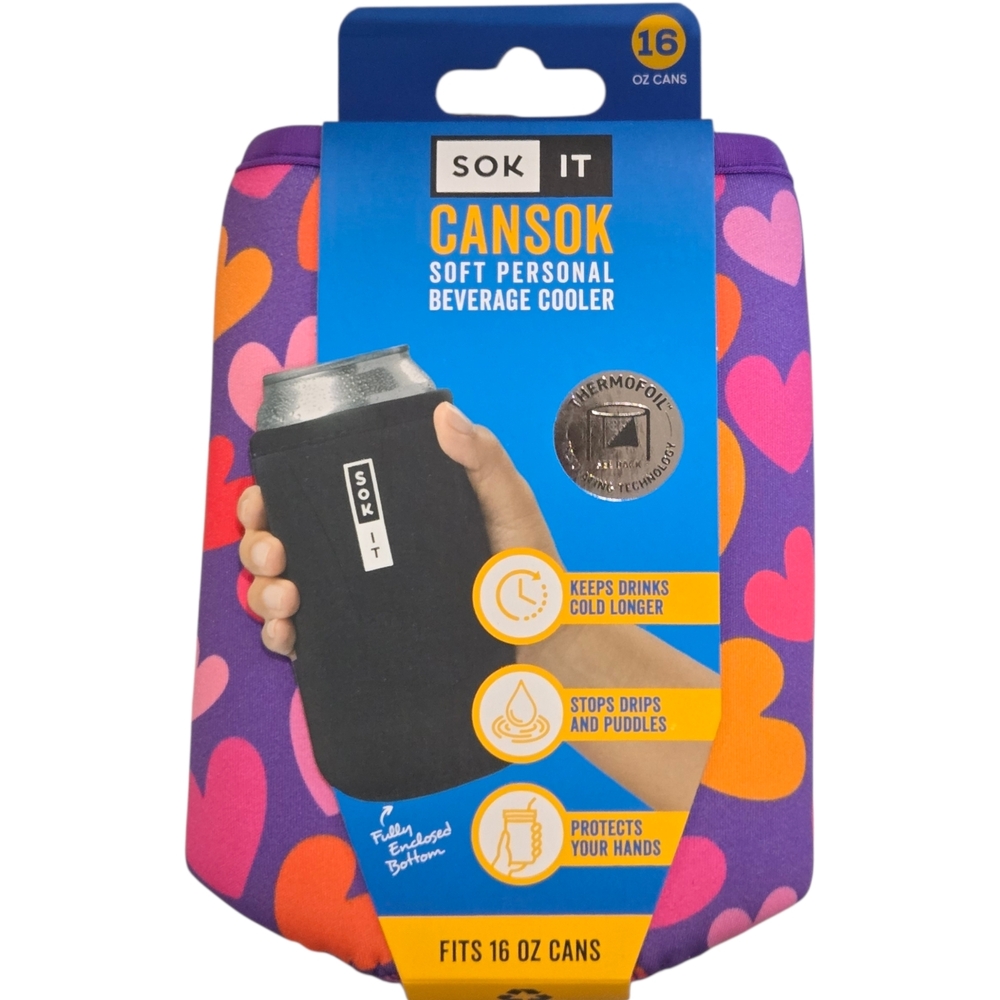 Sok It Soft Personal Beverage Cooler - Cansok Koozie With Hearts